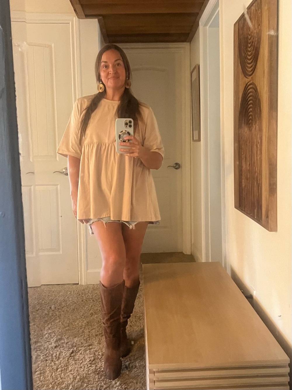 Everyday Peplum Tunic Babydoll Top - Beige Medium/ Large